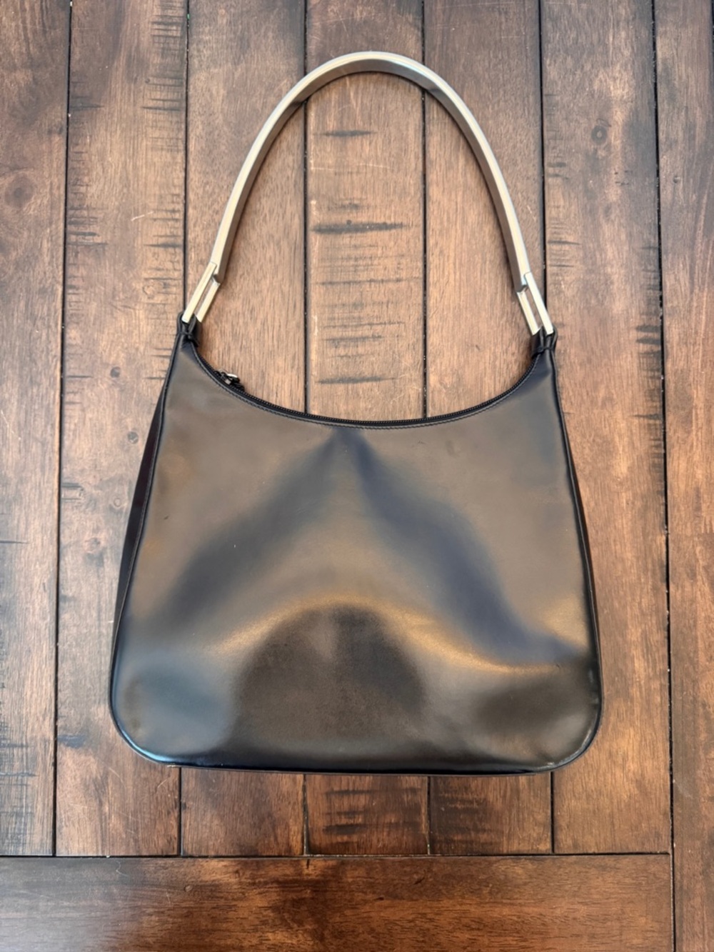 Vtg PRADA Vitello Metallo Cleo Black City Calf Leather Shoulder Bag Metal Handle - Picture 13 of 13
